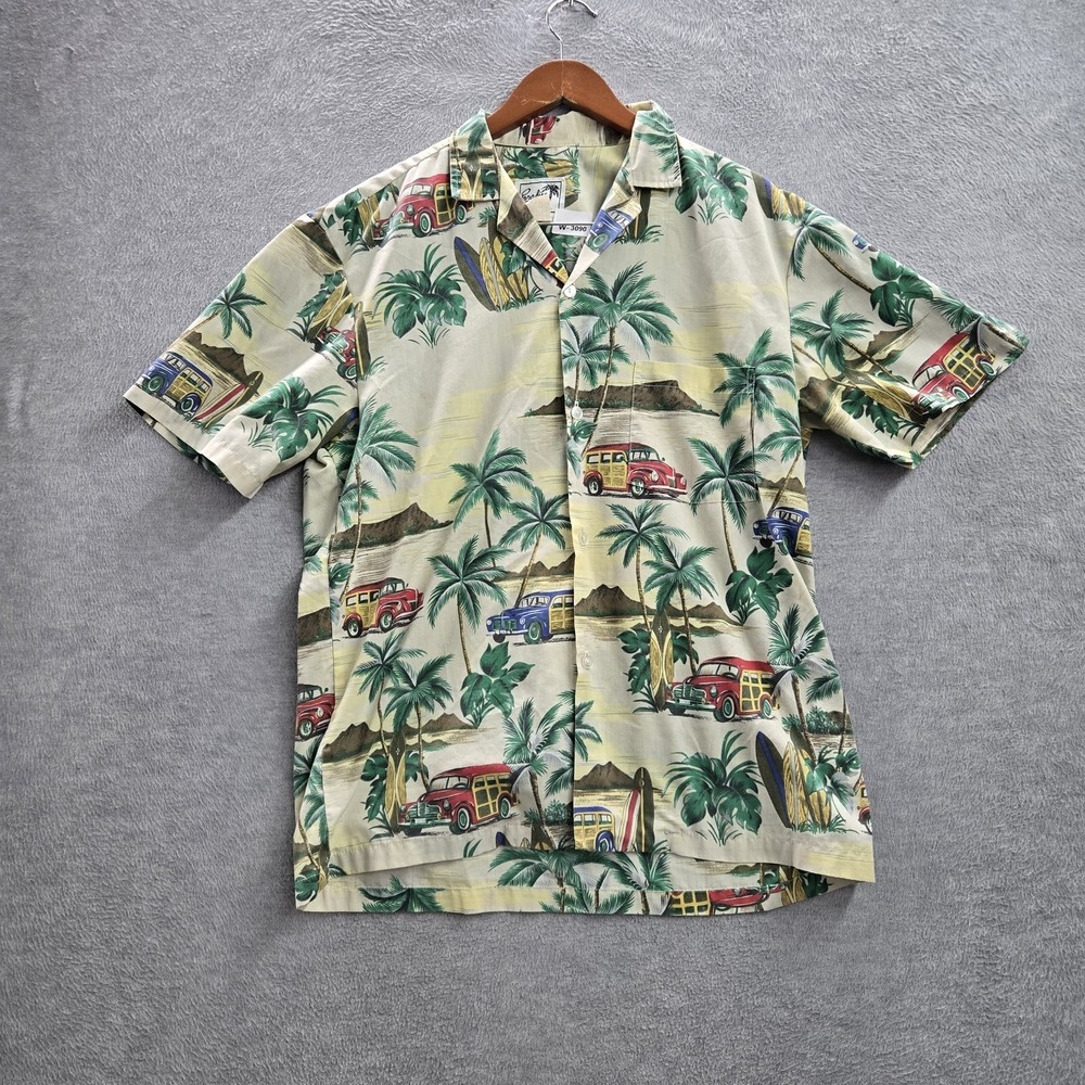 VINTAGE Paradise Style Hawaii Men Button Up Shirt M Beige Hawaiian Beetle Bug